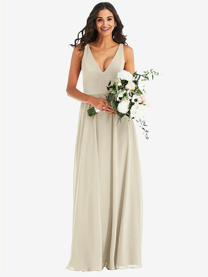 【NEW】【STYLE: 1549】ディープ Vネック シフォン マキシ ドレス【COLOR: Champagne】【SIZE: 00-30W】
