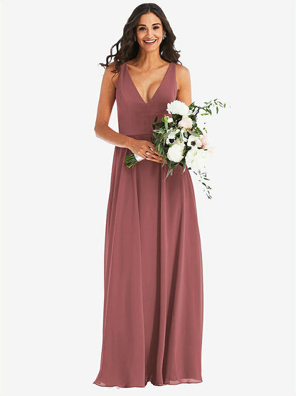 【NEW】【STYLE: 1549】ディープ Vネック シフォン マキシ ドレス【COLOR: English Rose】【SIZE: 00-30W】