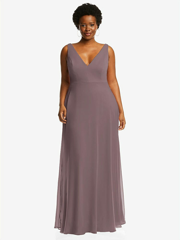 【STYLE: 1549】Deep V-Neck Chiffon Maxi Dress【COLOR: French Truffle】