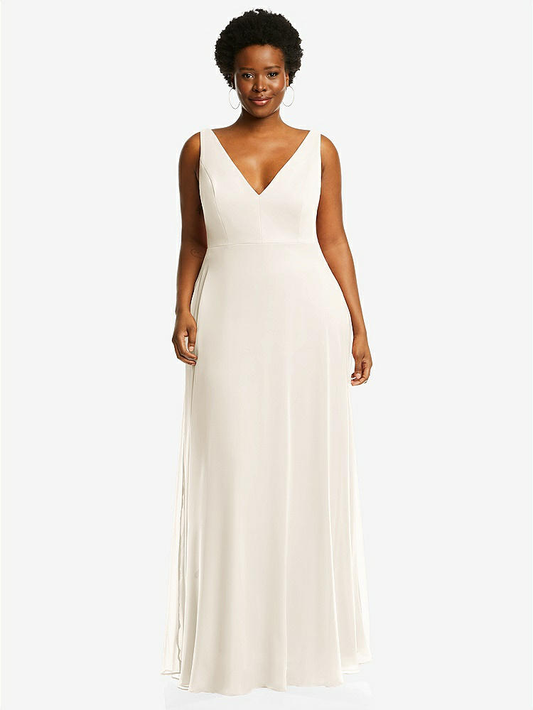 【STYLE: 1549】Deep V-Neck Chiffon Maxi Dress【COLOR: Ivory】