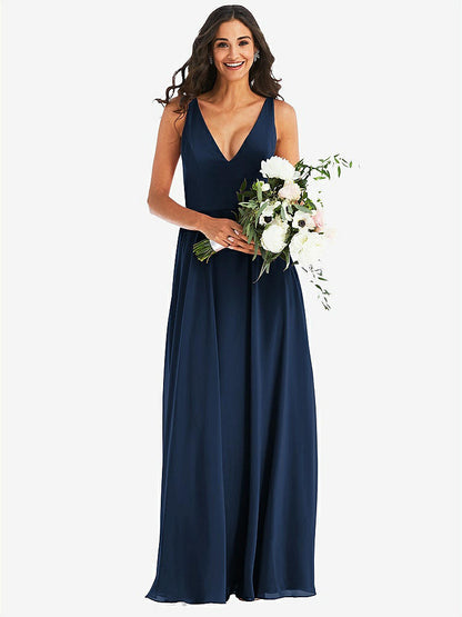 【NEW】【STYLE: 1549】ディープ Vネック シフォン マキシ ドレス【COLOR: Midnight Navy】【SIZE: 00-30W】