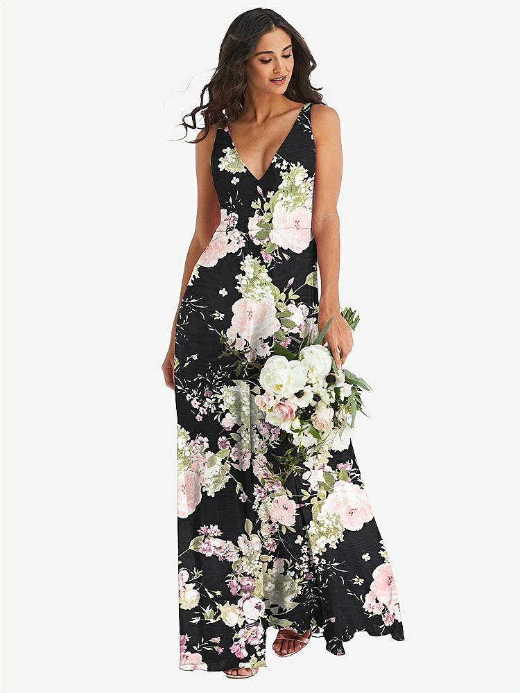 【NEW】【STYLE: 1549】ディープ Vネック シフォン マキシ ドレス【COLOR: Noir Garden】【SIZE: 00-30W】