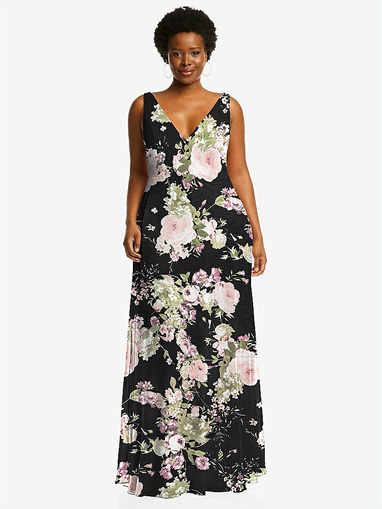 【NEW】【STYLE: 1549】ディープ Vネック シフォン マキシ ドレス【COLOR: Noir Garden】【SIZE: 00-30W】