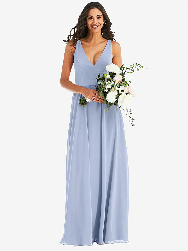 【NEW】【STYLE: 1549】ディープ Vネック シフォン マキシ ドレス【COLOR: Sky Blue】【SIZE: 00-30W】