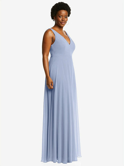 【NEW】【STYLE: 1549】ディープ Vネック シフォン マキシ ドレス【COLOR: Sky Blue】【SIZE: 00-30W】