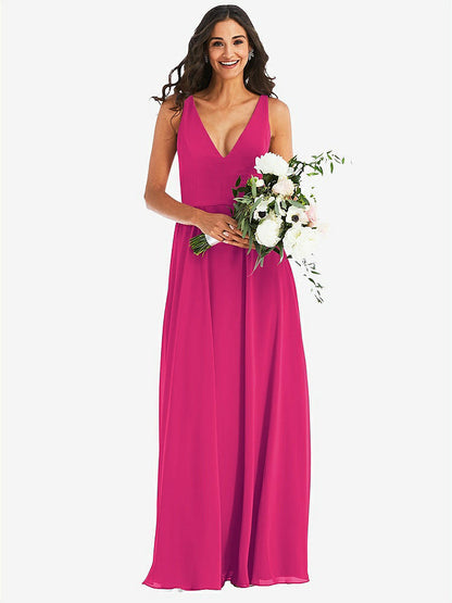 【NEW】【STYLE: 1549】ディープ Vネック シフォン マキシ ドレス【COLOR: Think Pink】【SIZE: 00-30W】