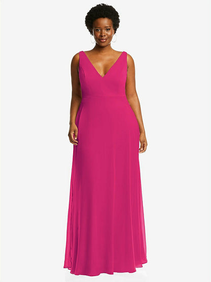 【NEW】【STYLE: 1549】ディープ Vネック シフォン マキシ ドレス【COLOR: Think Pink】【SIZE: 00-30W】
