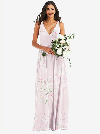 【NEW】【STYLE: 1549】ディープ Vネック シフォン マキシ ドレス【COLOR: Watercolor Print】【SIZE: 00-30W】