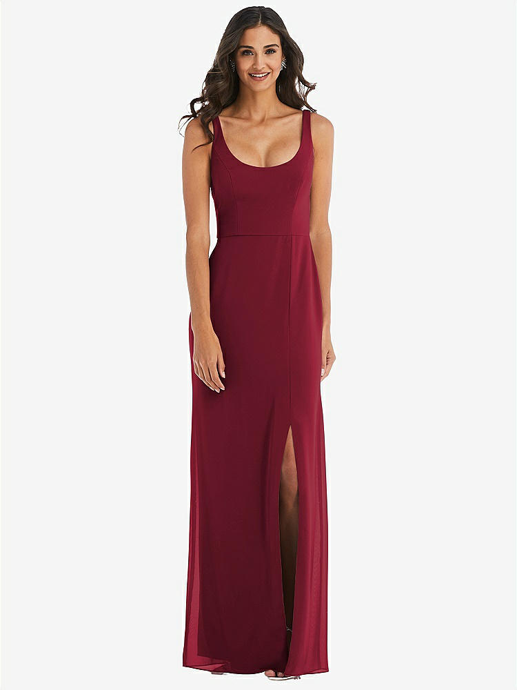 【NEW】【STYLE: 1550】スクープ ネック オープンバック トランペット ガウン【COLOR: Burgundy】【SIZE: 00-30W】