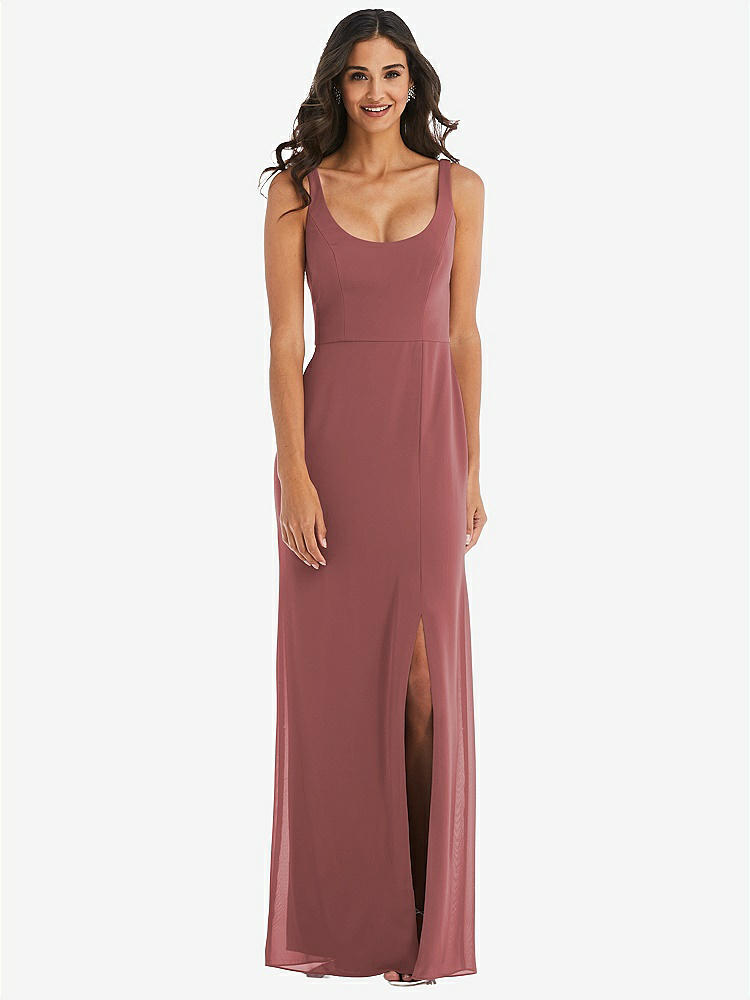 【STYLE: 1550】Scoop Neck Open-Back Trumpet Gown【COLOR: English Rose】