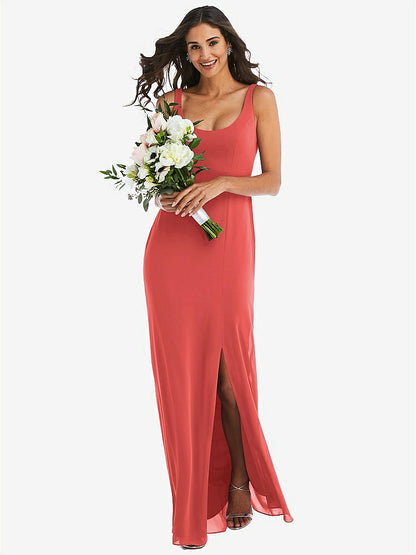 【STYLE: 1550】Scoop Neck Open-Back Trumpet Gown【COLOR: Perfect Coral】