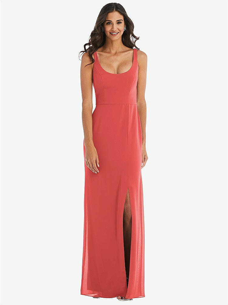 【STYLE: 1550】Scoop Neck Open-Back Trumpet Gown【COLOR: Perfect Coral】