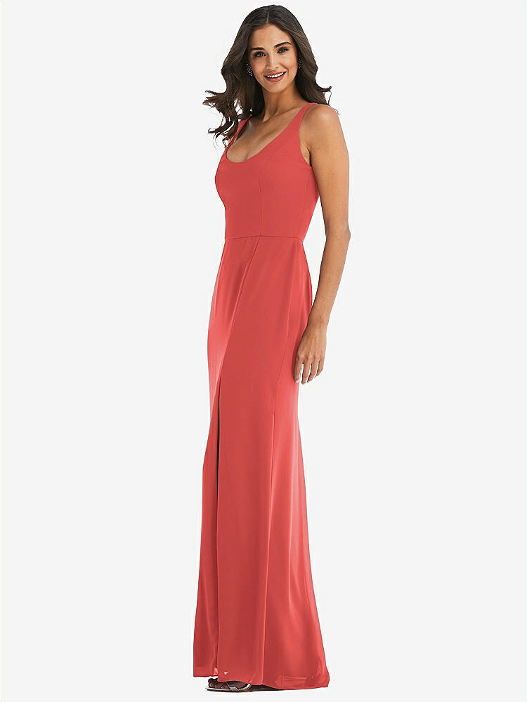 【STYLE: 1550】Scoop Neck Open-Back Trumpet Gown【COLOR: Perfect Coral】