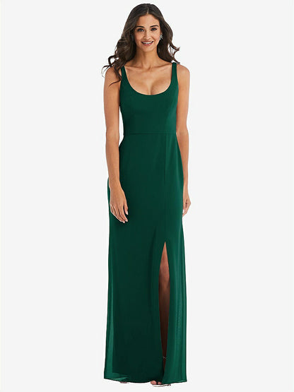 【STYLE: 1550】Scoop Neck Open-Back Trumpet Gown【COLOR: Hunter Green】