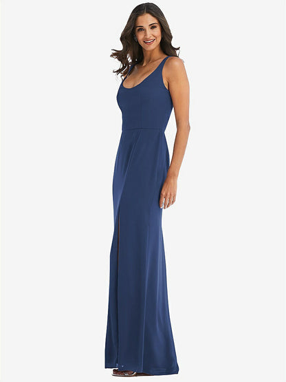【STYLE: 1550】Scoop Neck Open-Back Trumpet Gown【COLOR: Sailor】