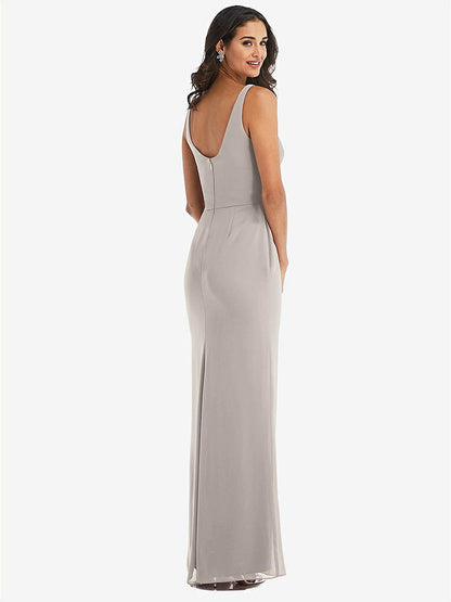 【STYLE: 1550】Scoop Neck Open-Back Trumpet Gown【COLOR: Taupe】