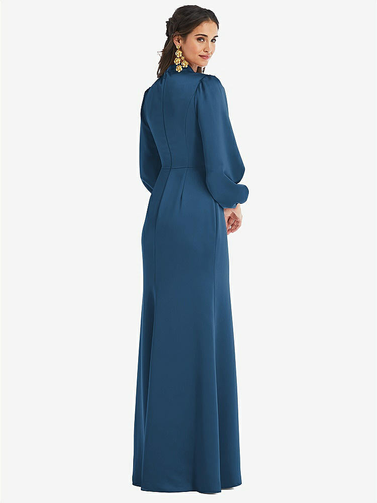 【STYLE: LB023】High Collar Puff Sleeve Trumpet Gown - Darby【COLOR: Dusk Blue】
