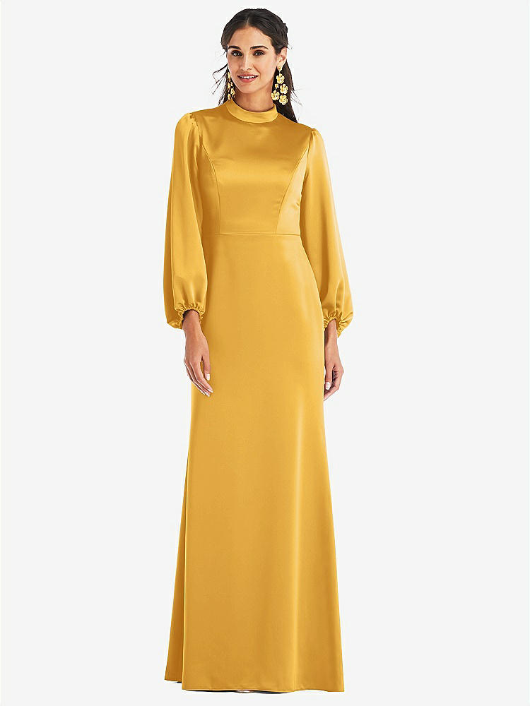 【STYLE: LB023】High Collar Puff Sleeve Trumpet Gown - Darby【COLOR: NYC Yellow】