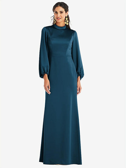 【STYLE: LB023】High Collar Puff Sleeve Trumpet Gown - Darby【COLOR: Atlantic Blue】