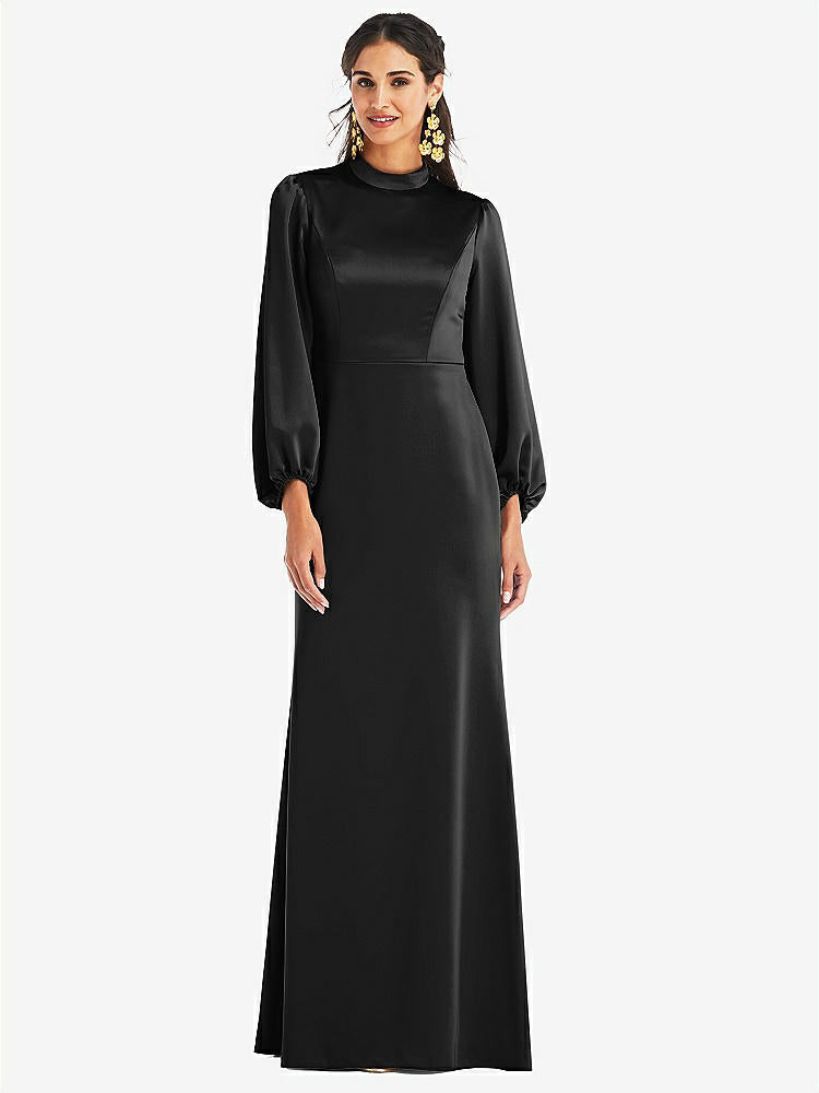 【STYLE: LB023】High Collar Puff Sleeve Trumpet Gown - Darby【COLOR: Black】
