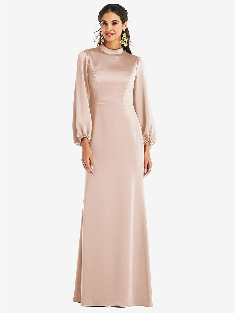 【STYLE: LB023】High Collar Puff Sleeve Trumpet Gown - Darby【COLOR: Cameo】