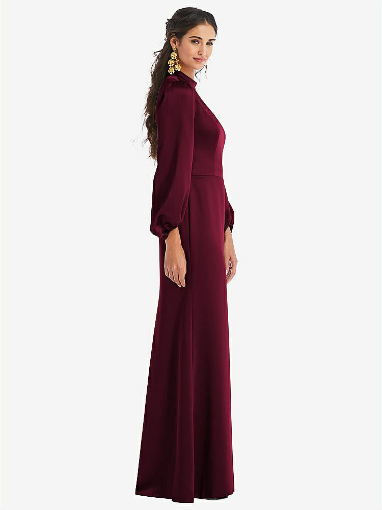 【STYLE: LB023】High Collar Puff Sleeve Trumpet Gown - Darby【COLOR: Cabernet】