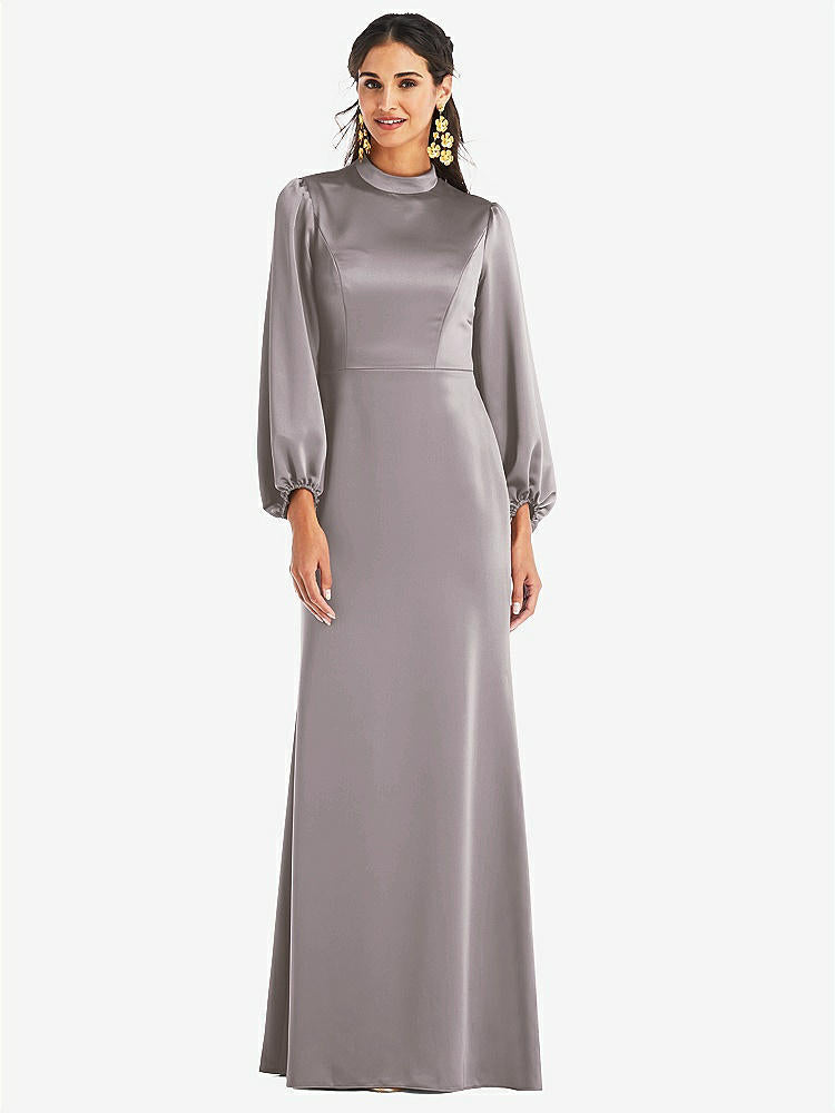 【STYLE: LB023】High Collar Puff Sleeve Trumpet Gown - Darby【COLOR: Cashmere Gray】