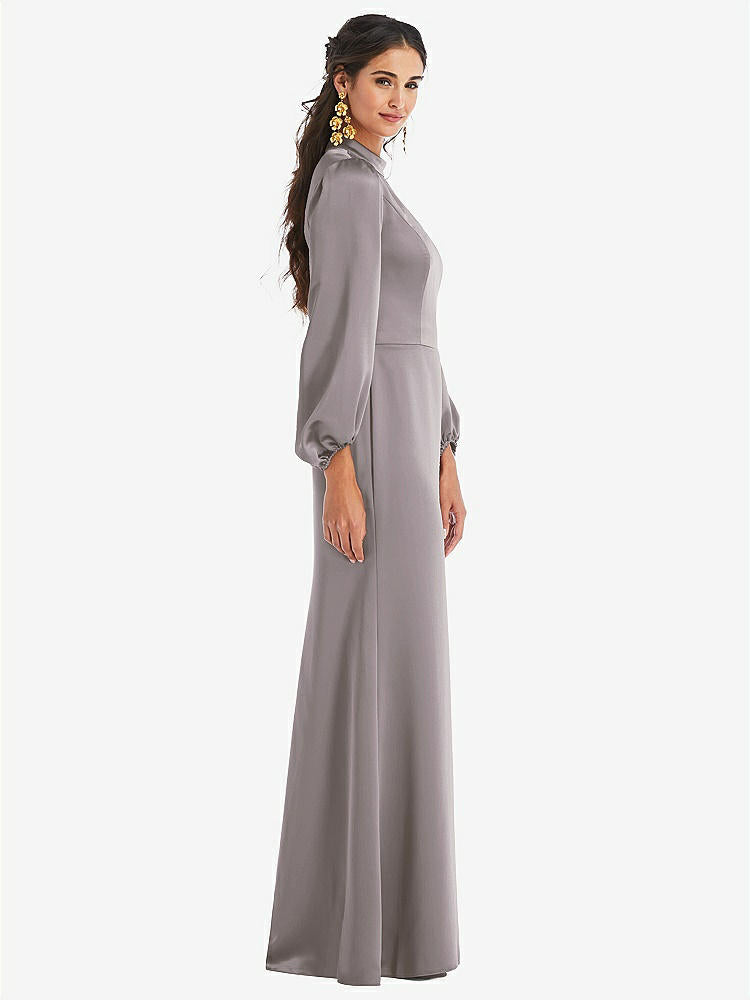【STYLE: LB023】High Collar Puff Sleeve Trumpet Gown - Darby【COLOR: Cashmere Gray】