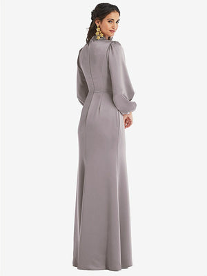 【NEW】【STYLE: LB023】高 襟 パフ スリーブ トランペット ガウン  -  ダービー【COLOR: Cashmere Gray】【SIZE: 00-30W】