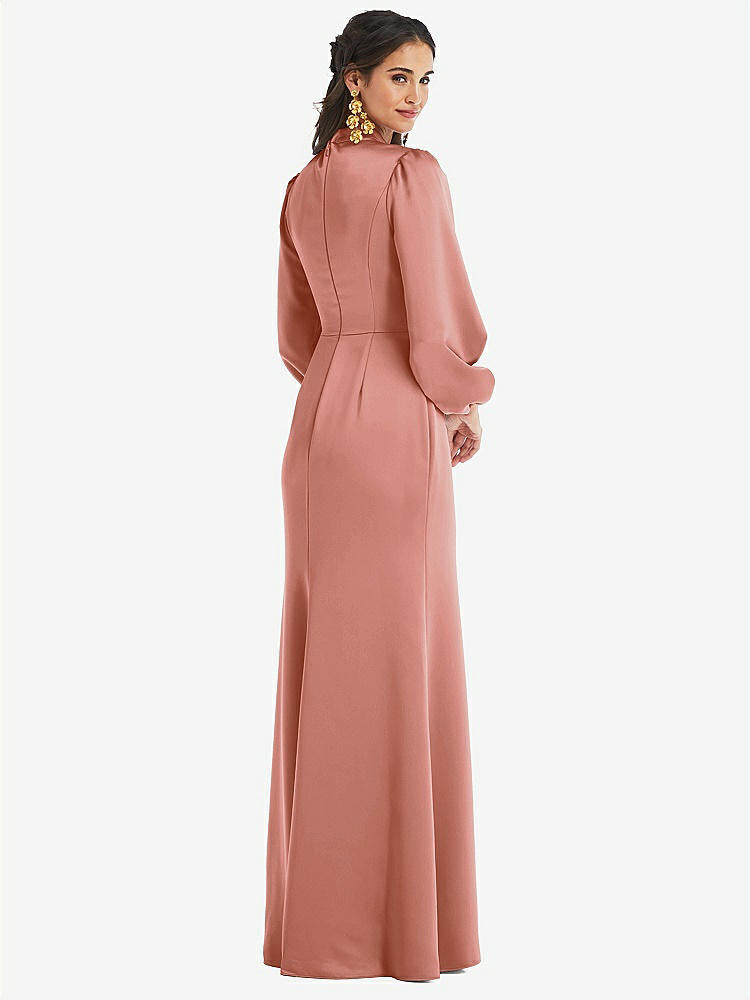 【STYLE: LB023】High Collar Puff Sleeve Trumpet Gown - Darby【COLOR: Desert Rose】