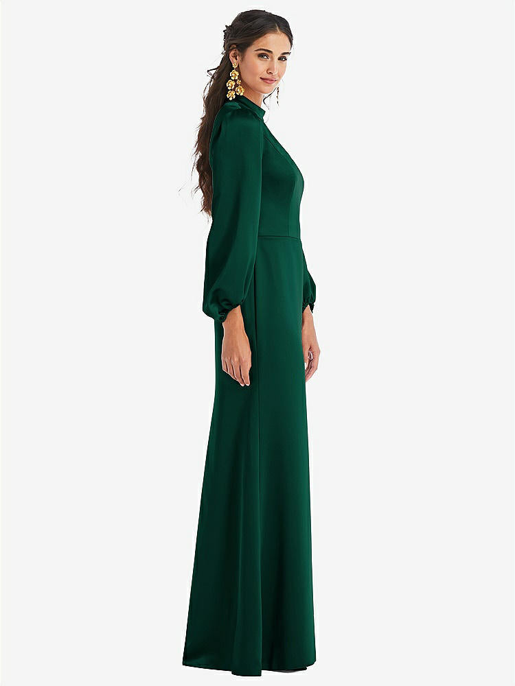 【STYLE: LB023】High Collar Puff Sleeve Trumpet Gown - Darby【COLOR: Hunter Green】