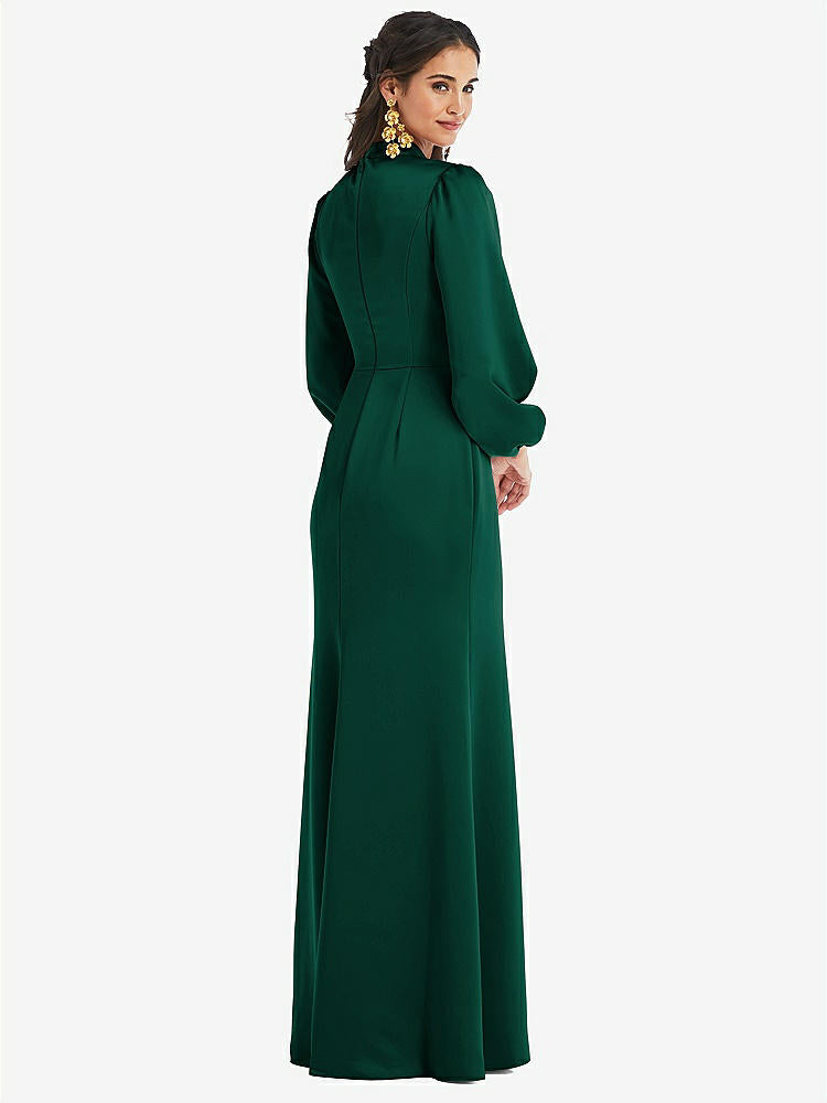 【STYLE: LB023】High Collar Puff Sleeve Trumpet Gown - Darby【COLOR: Hunter Green】