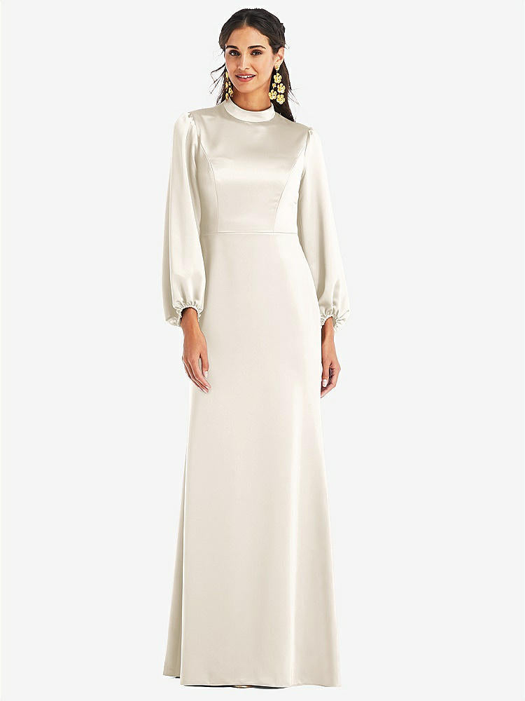 【NEW】【STYLE: LB023】高 襟 パフ スリーブ トランペット ガウン  -  ダービー【COLOR: Ivory】【SIZE: 00-30W】