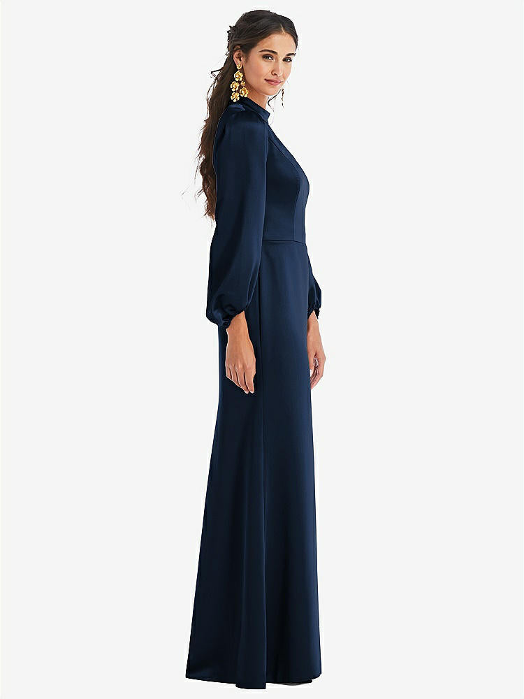 【STYLE: LB023】High Collar Puff Sleeve Trumpet Gown - Darby【COLOR: Midnight Navy】