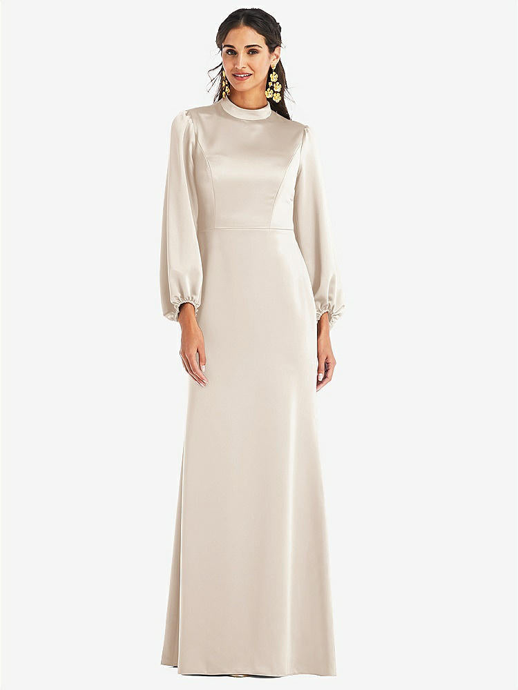 【STYLE: LB023】High Collar Puff Sleeve Trumpet Gown - Darby【COLOR: Oat】