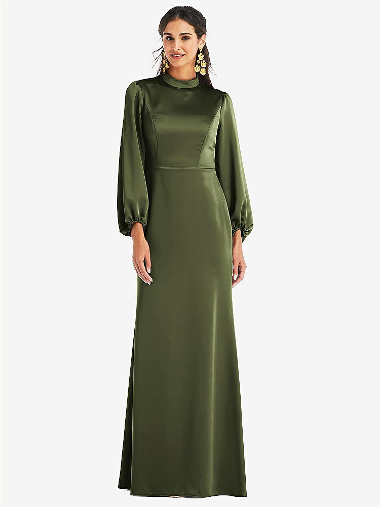 【STYLE: LB023】High Collar Puff Sleeve Trumpet Gown - Darby【COLOR: Olive Green】