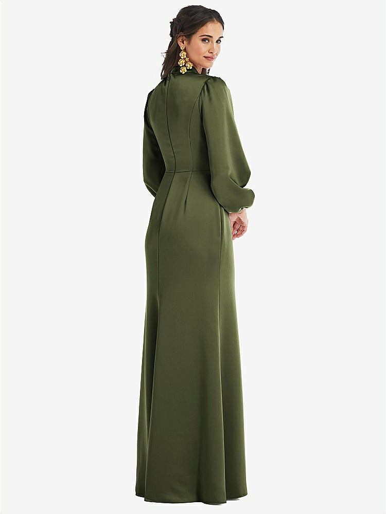 【STYLE: LB023】High Collar Puff Sleeve Trumpet Gown - Darby【COLOR: Olive Green】