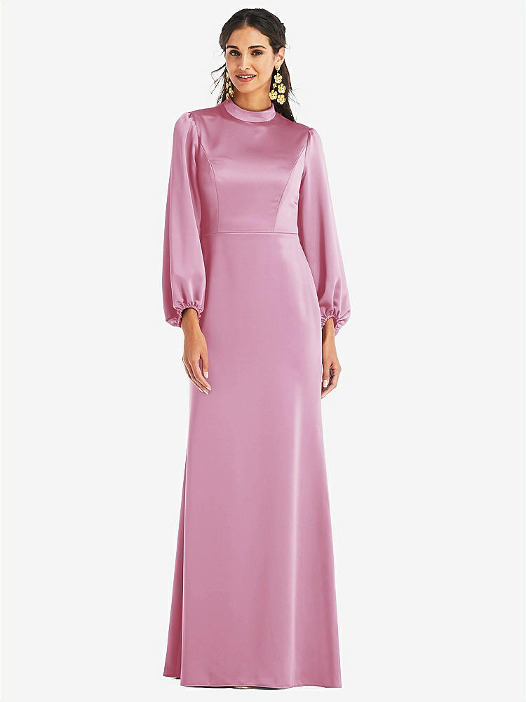 【STYLE: LB023】High Collar Puff Sleeve Trumpet Gown - Darby【COLOR: Powder Pink】