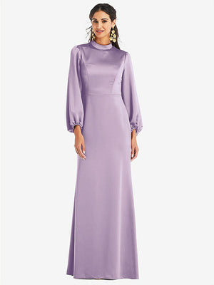 【NEW】【STYLE: LB023】高 襟 パフ スリーブ トランペット ガウン  -  ダービー【COLOR: Pale Purple】【SIZE: 00-30W】