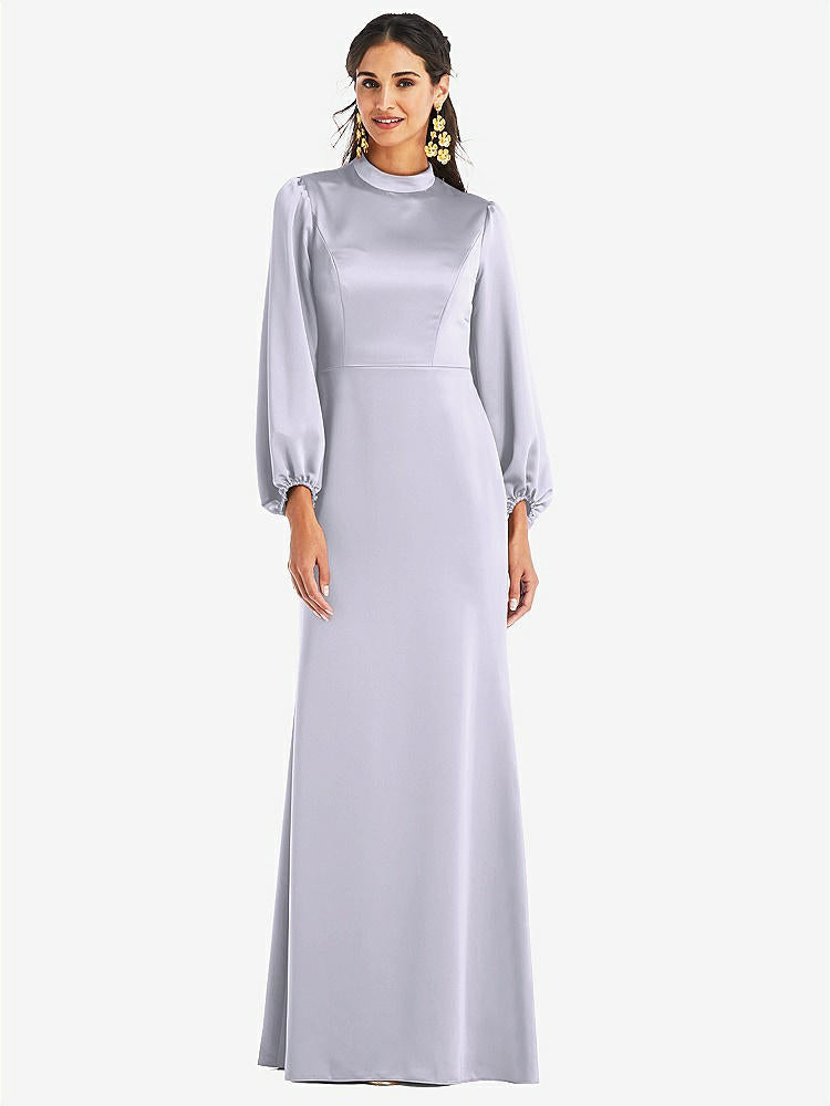 【STYLE: LB023】High Collar Puff Sleeve Trumpet Gown - Darby【COLOR: Silver Dove】