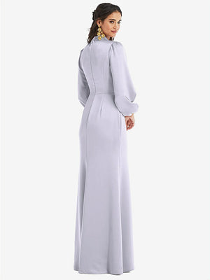 【NEW】【STYLE: LB023】高 襟 パフ スリーブ トランペット ガウン  -  ダービー【COLOR: Silver Dove】【SIZE: 00-30W】