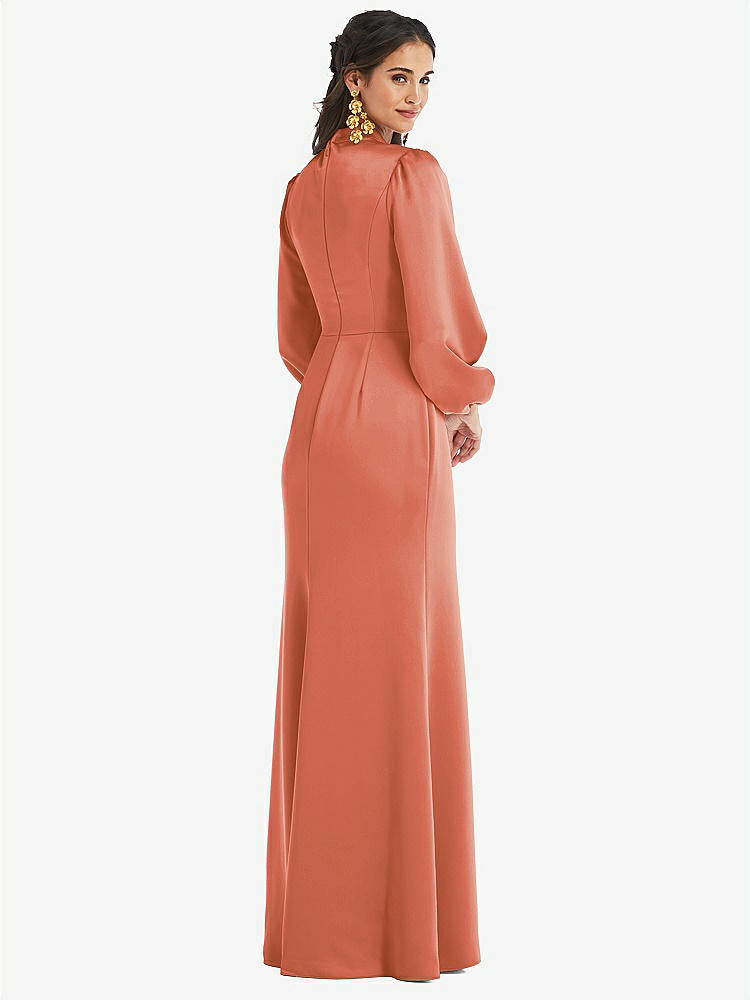【STYLE: LB023】High Collar Puff Sleeve Trumpet Gown - Darby【COLOR: Terracotta Copper】