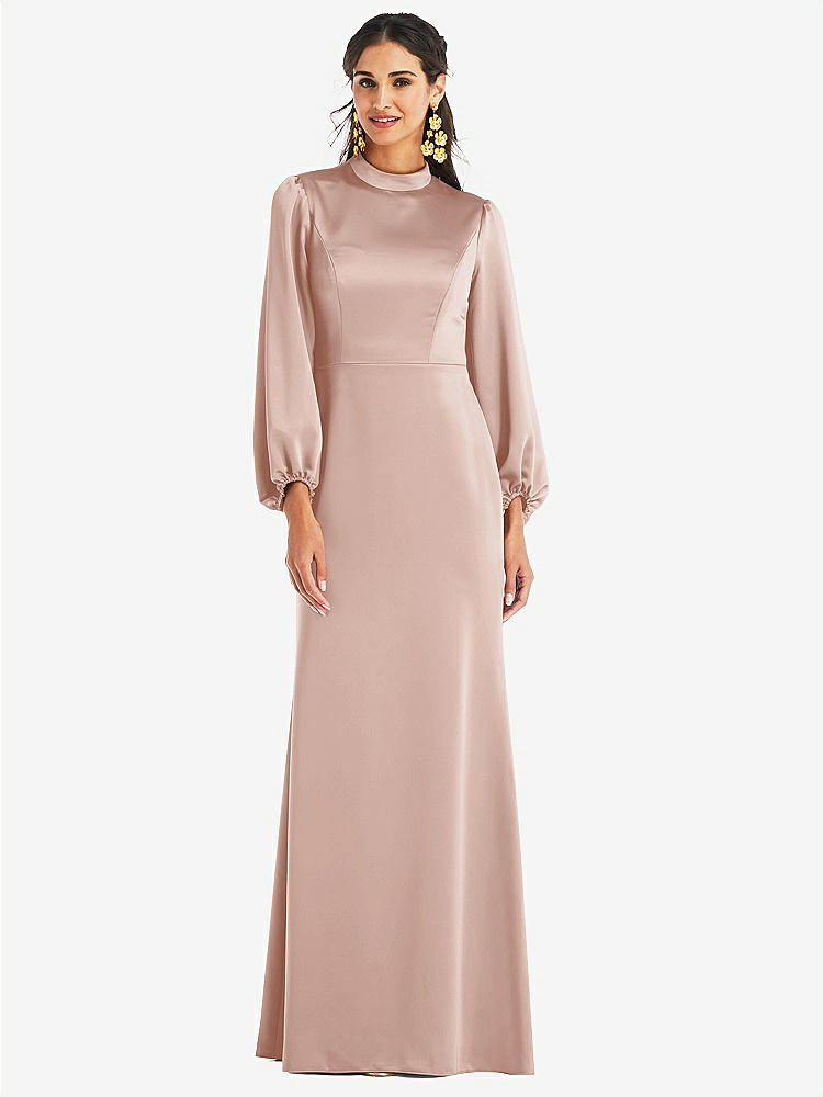 【STYLE: LB023】High Collar Puff Sleeve Trumpet Gown - Darby【COLOR: Toasted Sugar】