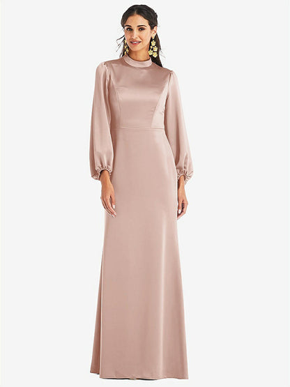 【STYLE: LB023】High Collar Puff Sleeve Trumpet Gown - Darby【COLOR: Toasted Sugar】