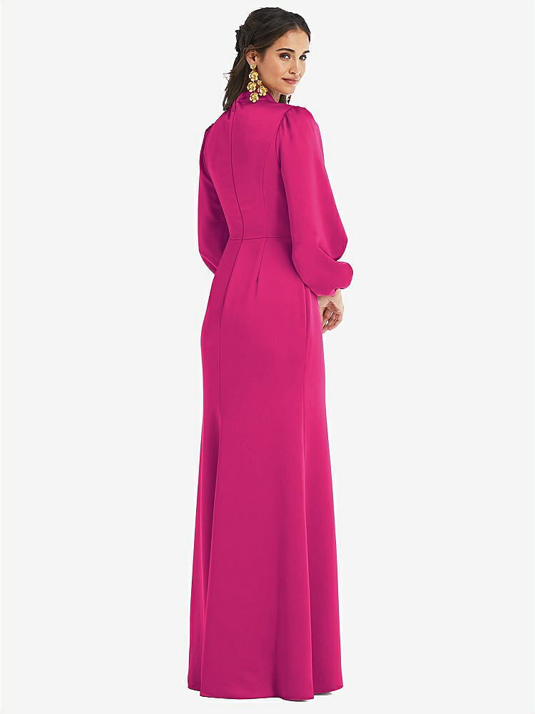 【STYLE: LB023】High Collar Puff Sleeve Trumpet Gown - Darby【COLOR: Think Pink】