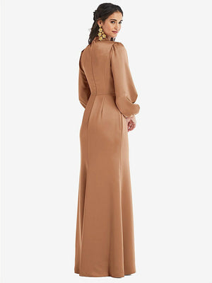 【NEW】【STYLE: LB023】高 襟 パフ スリーブ トランペット ガウン  -  ダービー【COLOR: Toffee】【SIZE: 00-30W】