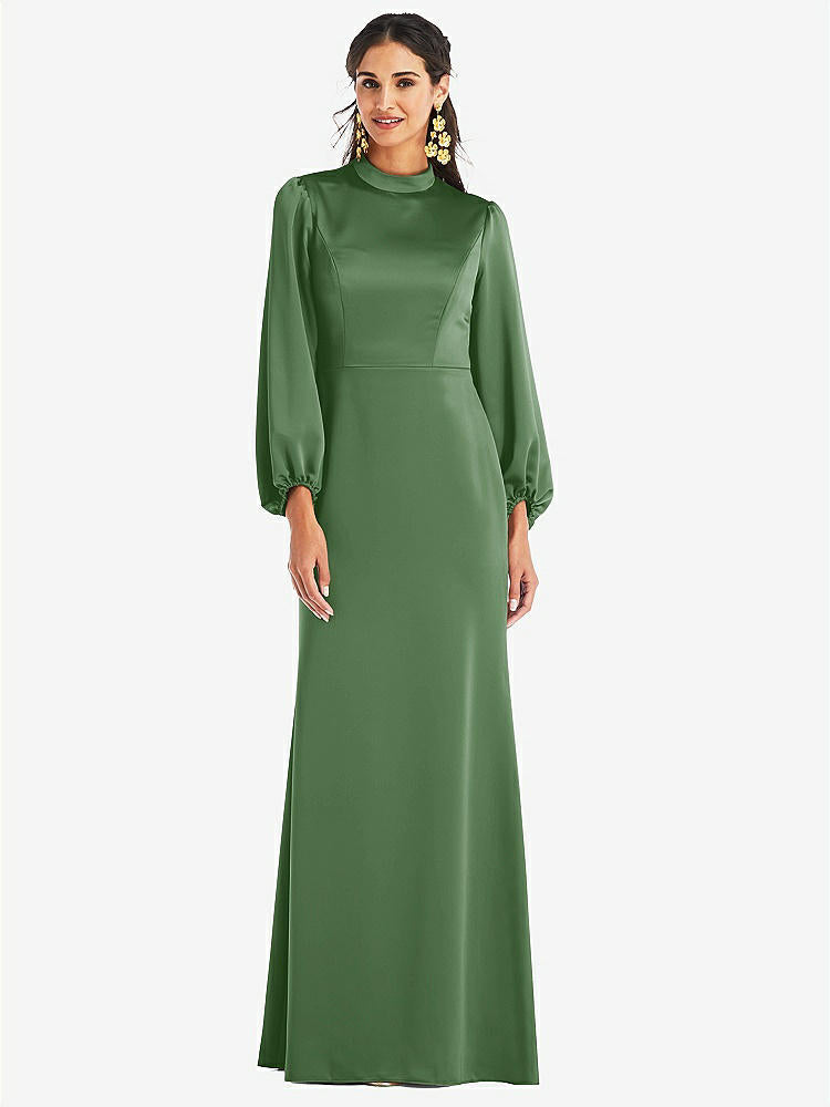 【STYLE: LB023】High Collar Puff Sleeve Trumpet Gown - Darby【COLOR: Vineyard Green】