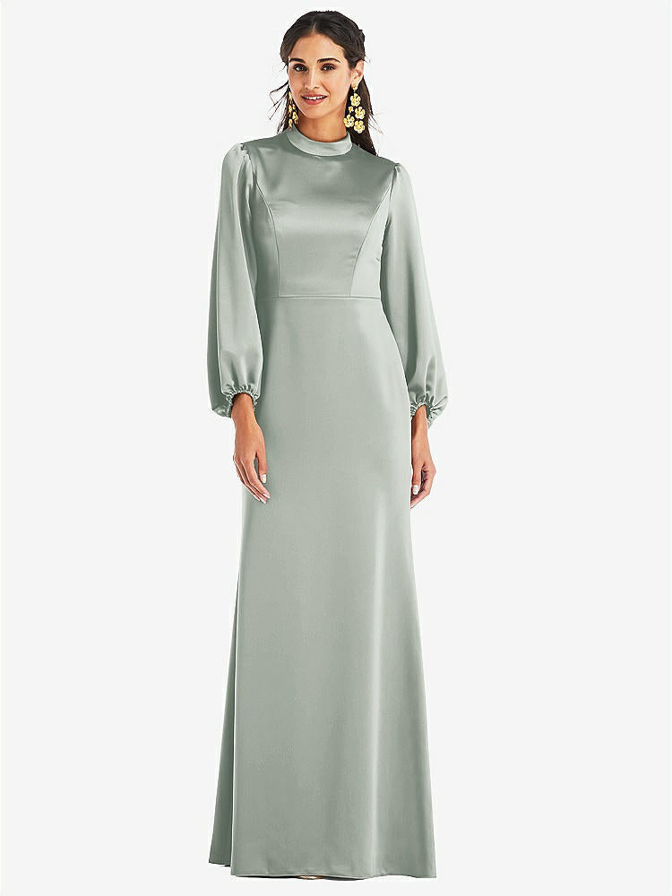 【STYLE: LB023】High Collar Puff Sleeve Trumpet Gown - Darby【COLOR: Willow Green】
