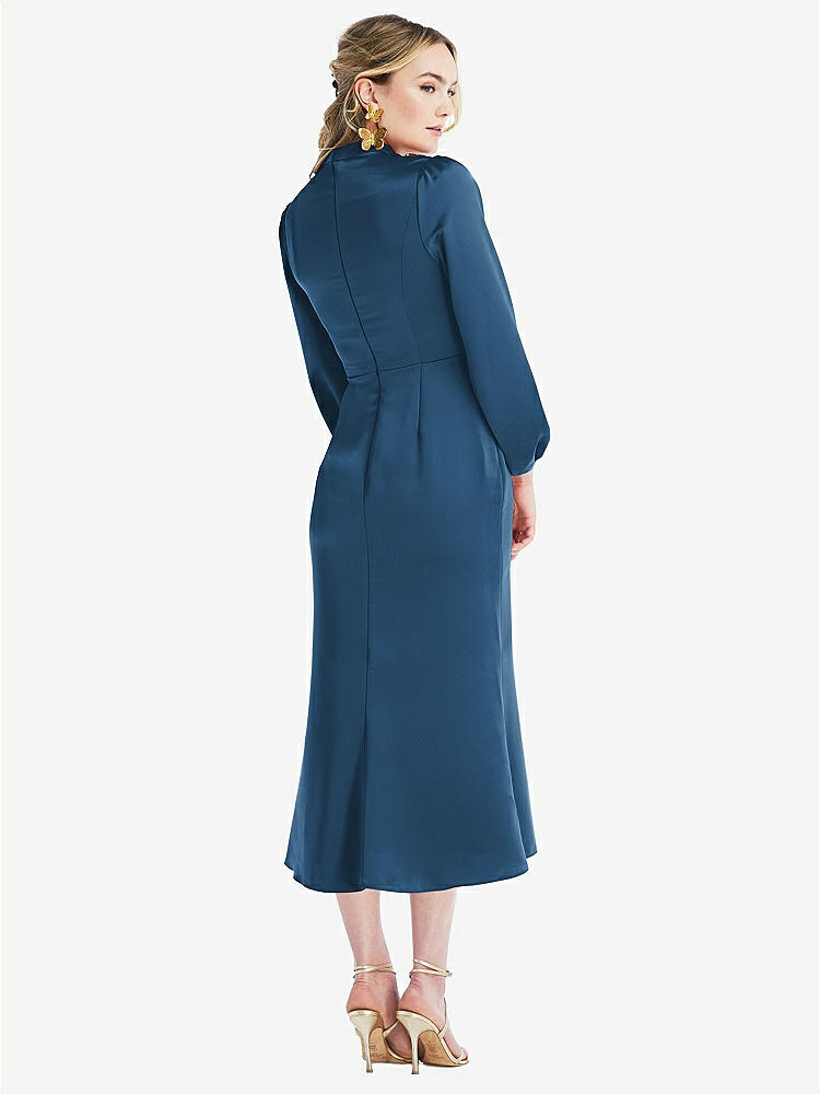 【STYLE: LB024】High Collar Puff Sleeve Midi Dress - Bronwyn【COLOR: Dusk Blue】