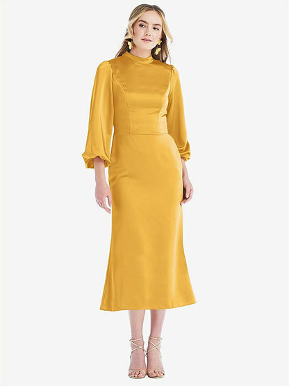 【NEW】【STYLE: LB024】高 襟 パフ 袖 MIDI ドレス  -  ブロンウィン【COLOR: NYC Yellow】【SIZE: 00-30W】